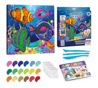 Splat Planet - Mess-Free Sea Life Clay Painting Kit, Air Dry Clay Modelling Kit, Sensory 3D Canvas Fun Arts and Crafts for Kids, Pre-Framed 30x30cm (12x12 inches)