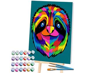 Splat Planet Sloth Animal Painting by Numbers Framed, Fluorescent Neon Paint, Colouring,Painting for Wall Art, Paint by Number Kits On Canvas for Adults, Kids. 30x40cms