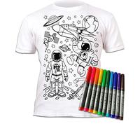 Splat Planet T-Shirt à colorier Space Man et Space Rocket avec 10 feutres lavables - T-Shirt à colorier réutilisable Pour Enfants, Cadeau d'anniversaire (9-11 ans) White