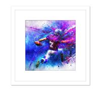 Splatter American Football Sport Touch Down Gridiron Purple Pink Blue Oil Painting Square Wooden Framed Wall Art Print Picture 8X8 Inch Artery8 White One Size