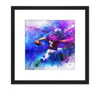 Splatter American Football Sport Touch Down Gridiron Purple Pink Blue Oil Painting Square Wooden Framed Wall Art Print Picture 8X8 Inch Artery8 Black One Size