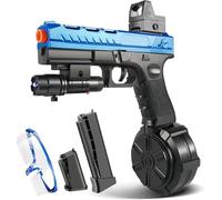 Splatter Ball Gun Automatic, Gel Ball Blaster Gun Full-auto and semi-auto with Goggles, Long Range Blowback Pistol for Shooting Team Games Outdoor Activities Ages 8+ (Blue)