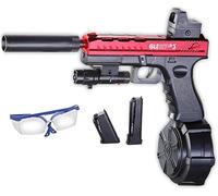 Splatter Ball Gun Automatic, Gel Ball Blaster Gun Full-auto and semi-auto with Goggles, Long Range Blowback Pistol for Shooting Team Games Outdoor Activities Ages 8+ (Rose red)