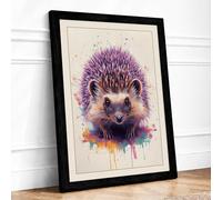 Splatter Hedgehog Eclectic Framed Wall Art Print A1 Black