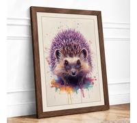 Splatter Hedgehog Eclectic Framed Wall Art Print A1 Walnut