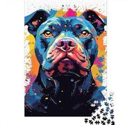 Splatter Paint American Bully Jigsaw Puzzle, 1000 Pieces, Recycled Paper, Bold Pop Art Pitbull Portrait, for Adults & Ages 12+, Educational Challenging Family Game, Great Gift 70×50cm/1000pcs