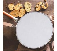 Splatter Screen Frying Pan, 8 Inch Stainless Steel Grease Splatter Guard with Handle Hot Oil Guard Fine Mesh Frying Pan Shield Kitchen Cooking Supplies (Wood Handle) (SL3, 43x29cm)