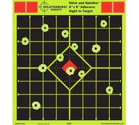 Splatterburst Targets - 8 x 8 inch Sight in Stick & Splatter Adhesive Shooting Targets - Shots Burst Bright Fluorescent Yellow - Great for All Firearms, Airsoft & Pellet Guns - Made in USA (25)