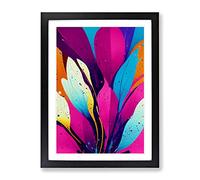 Splattered Flower Abstract Framed Wall Art Print A2 Black