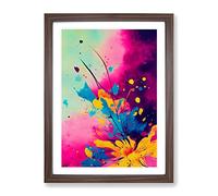 Splattered Flower Abstract Framed Wall Art Print A2 Walnut