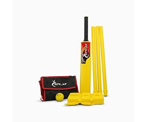 Splay Plastic Cricket Kwik Set for Children and Adults Size 5- Indoor/Outdoor use. Includes Plastic Cricket Bat, Stumps Bails Windball, Stump Base & Carry Bag