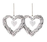 Splend Pack of 2 Willow Wreath, Heart Wicker Wreath Decor, Heart Wreath Hanging, Handmade Rattan Heart Shape Craftsman for Photo Wall Display Decor DIY Decoration Hanging Wall Decor Frame Grey White