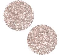 Splendid 2PCS Round Placemats, Heat Insulation Placemat, Round Broken leaf pattern Hollow PVC Placemat, for Insulation of Dinner Plates, Table Decorations (Rose Gold)