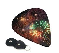 Splendid Fireworks Guitar Picks 6 Pack with Leather Guitar Pick Holder Keychain, Plectrum Key Fob Cases Bag, Abstract Art Plectrum for Acoustic Electric Guitar, Ukulele 0.96mm