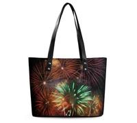 Splendid Fireworks Leather Tote Bag for Women Work Shoulder Purses with Zipper Waterproof Large Computer Shoulder Bag Fashion Ladies Shoulder Handbag Reusable Shopping Bags