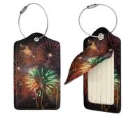 Splendid Fireworks Luggage Tags for Suitcases, PU Leather Suitcase Tags Identifiers with Stainless Steel Loop, Privacy Cover ID Label with Address Card, Travel Essentials Bag Tag, Black, 4 pcs
