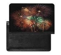 Splendid Fireworks Passport Holder PU Leather Slim Passport Cover with Card Slots Travel Document Holder Cover