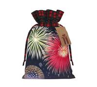 Splendid fireworks Print Christmas Drawstring Bags Snack Wrap, Reusable Holiday Treat Sacks for Presents M