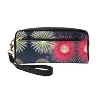 Splendid Fireworks Print Leather Small Makeup Bag - Travel Toiletry Bag for Women, Reusable Cosmetic Pouch with Zipper