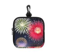 Splendid Fireworks Small Waterproof Zipper Pouch-Neoprene Storage Bag for Earbuds, Keychain Clip Case