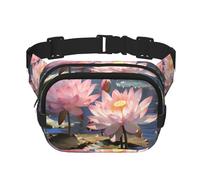 Splendid Lotus Flower Fitness travel shoulder bag, fashionable and casual waist bag, square double-layer waist bag, Black, One Size, Black, One Size
