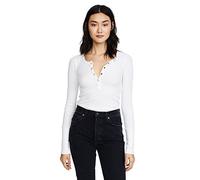 Splendid Women's Long Sleeve Thermal Henley Shirt, White, Medium