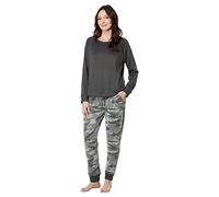 Splendid Women's Pullover Pajama Top and Jogger Sweatpant Sleep Set, Olive Camo, Medium