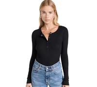 Splendid Women's Thermal Forever Henley Shirt, Black, XXL