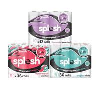 Splesh by Cusheen 3-ply Toilet Roll - Soft, Quilted Bulk Toilet Rolls, Eco-Friendly Toilet Tissue Loo Rolls, Made in UK - 84 Rolls (36x White) & (36x Watermelon) & (12x Lavender)
