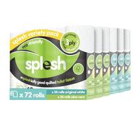 Splesh by Cusheen 3-ply Toilet Roll - Soft, Quilted Bulk Toilet Rolls, Eco-Friendly Toilet Tissue Loo Rolls, Made in UK - 72 Rolls (White 36s) & (Aloe 36s)