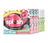 Splesh by Cusheen 3-ply Toilet Roll - Soft, Quilted Bulk Toilet Rolls, Eco-Friendly Toilet Tissue Loo Rolls, Made in UK - 72 Rolls (Aloe 36s) & (Watermelon 36s)