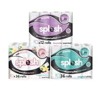 Splesh by Cusheen 3-ply Toilet Roll - Soft, Quilted Bulk Toilet Rolls, Eco-Friendly Toilet Tissue Loo Rolls, Made in UK - 84 Rolls (36x White) & (36x Vanilla & Marshmallow) & (12x Lavender)