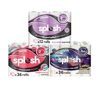 Splesh by Cusheen 3-ply Toilet Roll - Soft, Quilted Bulk Toilet Rolls, Eco-Friendly Toilet Tissue Loo Rolls, Made in UK - 84 Rolls (36x Watermelon) & (36x Luna Bloom) & (12x Lavender)