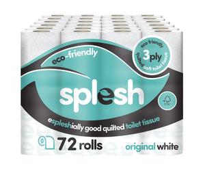 Splesh by Cusheen 3ply Toilet Roll Unscented 72 Pack Soft Quilted Bulk Toi