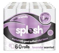 Splesh by Cusheen Toilet Roll 60 Rolls - Lavender Scent Bulk Family Pack | Soft 3 Ply Quilted Bathroom Tissue Loo Rolls | Eco-Friendly, Sustainable Toilet Paper