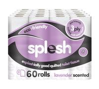 Splesh by Cusheen Toilet Roll 60 Rolls - Lavender Scent Bulk Family Pack | Soft 3 Ply Quilted Bathroom Tissue Loo Rolls | Eco-Friendly, Sustainable Toilet Paper
