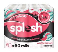 Splesh by Cusheen Toilet Roll 60 Rolls - Watermelon Scent Bulk Family Pack | Soft 3 Ply Quilted Bathroom Tissue Loo Rolls | Eco-Friendly, Sustainable Toilet Paper