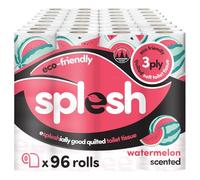 Splesh by Cusheen Toilet Roll 96 Rolls - Watermelon Scent Bulk Family Pack | Soft 3 Ply Quilted Bathroom Tissue Loo Rolls | Eco-Friendly, Sustainable Toilet Paper