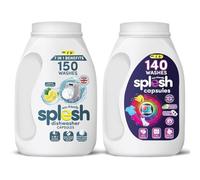 Splesh Cleaning Bundle 3-in-1 Eco-Friendly Ultimate Freshness Dishwasher Tablets, Lemon Scent 150 Capsules and Xtra Stain Removal Laundry Capsules, 140 Washes