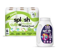 Splesh Cleaning Bundle of 3 Ply Culina Kitchen Towel Ultra Absorbent Household XL 6 Roll with Splesh Xtra Stain Removal 3 in 1 Laundry Capsules Lasting Fragrance, 140 Washes