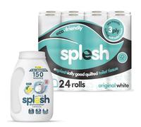Splesh Cleaning Bundle of 3 Ply Toilet Roll White Original Scented, Soft & Quilted 24 Rolls with Splesh 3 in 1 Dishwasher Tablets Ultimate Freshness, Lemon Scent 150 Washes