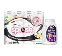 Splesh Toilet Rolls Vanilla & Marshmallow 3-Ply 24 Ultra-Soft Rolls, with 140 Powerful Laundry Capsules, Powerful Stain Removal and Fabric Brightening, Ultimate Household Bundle