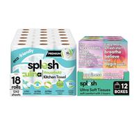 Splesh Ultra Soft Facial Tissues 12 Boxes with Culina XL Kitchen Towel 18 Rolls, Gentle & Absorbent Paper Tissues for Everyday Use, Strong & Highly Absorbent Household Combo