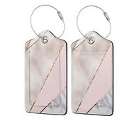 Spliced Mixed Rose Gold Marble,Luggage Tags Pu Leather Name Tag Travel Suitcase Identifier ID Tags Durable Luggage Label 2 pcs