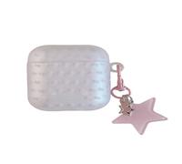 Splicing Leather Case for AirPods 3, Shock-Absorbing Protective Case Cover with Star Pendant-Pink