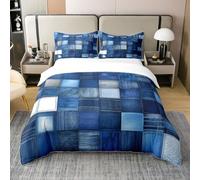 Splicing Old-Fashioned 100% Natural Cotton Duvet Cover King, Blue Ocean Style Bedspread Cover, Plaid Patchwork Bedding Set, Navy Blue Quilt Cover For Adults Teens