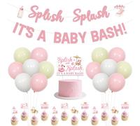 Splish Splash Baby Shower Decorations for Girls Pink Splish Splash It’s A Baby Bash Banner Cake Toppers Set Beach Summer Pool Gender Reveal Decors Swimming Hawaiian Tropical Beach Ball Party Supplies