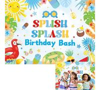 Splish Splash Birthday Backdrop Tropical Splash Water Pool Party Background Summer Swimming Pool Birthday Party Decorations Banner Photo Booth Props (7X5FT(82 x 59 inch)