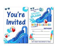 Splish Splash Water Slide Bash Party Invitations with Envelopes Set of 20 Blue Summer Water Slide Theme Birthday Party Invites Fill in Blank