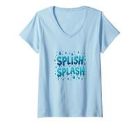 Splish Splash Waterdrop Design for Summer Fun V-Neck T-Shirt, Women, Baby Blue, XL